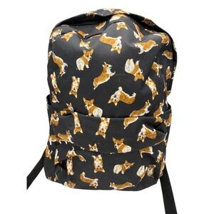Corgi Dog Lover Print Backpack Black School Bag Travel Daypack 17x12 Mom Core